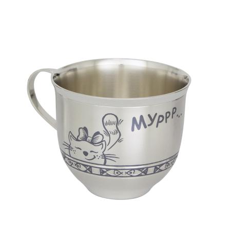 СЕРЕБРЯНАЯ ЧАЙНАЯ ЧАШКА С ЧЕРНЕНИЕМ "МУРЛЫКА С БАНТИКОМ" – СЕВЕРНАЯ ЧЕРНЬ