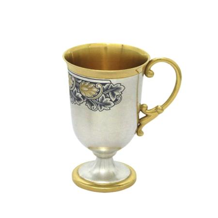 СЕРЕБРЯНАЯ КОФЕЙНАЯ ЧАШКА "ХМЕЛЬ 2" С ПОЗОЛОТОЙ И ЧЕРНЕНИЕМ – СЕВЕРНАЯ ЧЕРНЬ