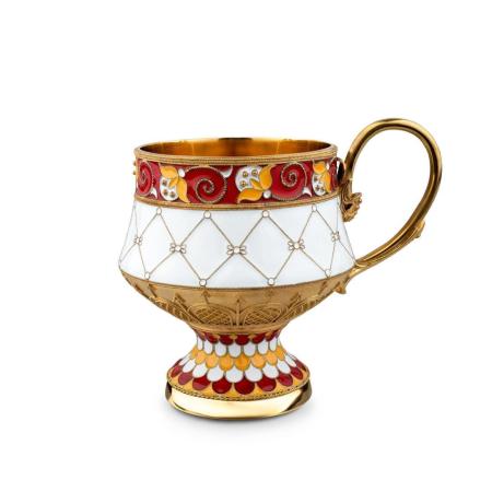 СЕРЕБРЯНАЯ ЧАЙНАЯ ЧАШКА "ЗОЛОТОЙ ПЕТУШОК" - РУССКИЕ САМОЦВЕТЫ