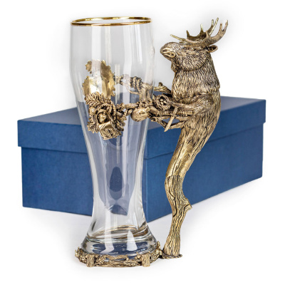 ПИВНОЙ БОКАЛ "ЛОСЬ" ЛАТУННЫЙ