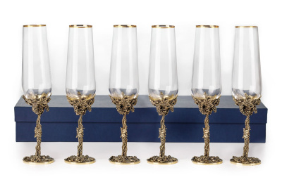 БОКАЛ ДЛЯ ШАМПАНСКОГО "ВИНОГРАДНАЯ ЛОЗА" ЛАТУННЫЙ 6 ШТ.