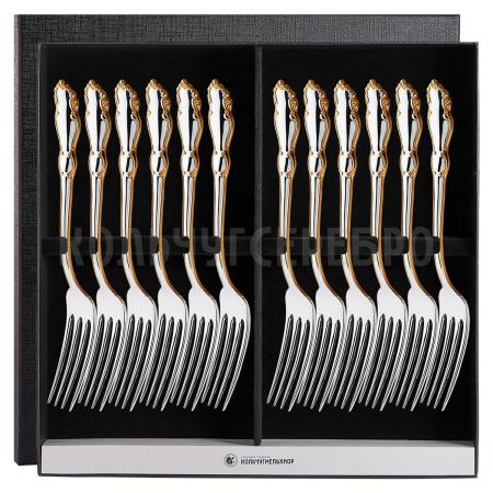 СТОЛОВЫЙ НАБОР ИЗ МЕЛЬХИОРА "ЛИРА" С ПОЗОЛОТОЙ (12 ВИЛОК) – КОЛЬЧУГИНСКИЙ МЕЛЬХИОР