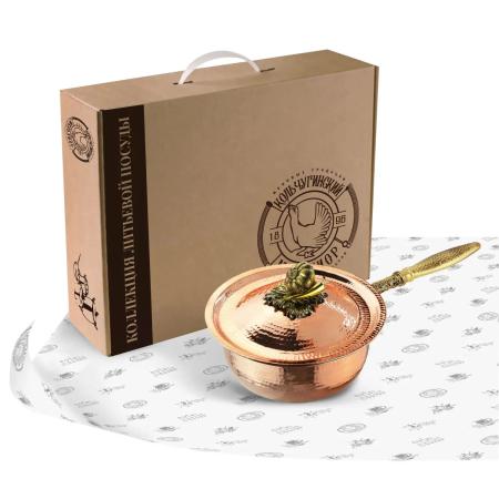 СОТЕЙНИК МЕДНЫЙ "ЧЕСНОК" КОВАННЫЙ С КРЫШКОЙ (ЛУЖЕНИЕ) 1,5 ЛИТРА – КОЛЬЧУГИНСКИЙ МЕЛЬХИОР