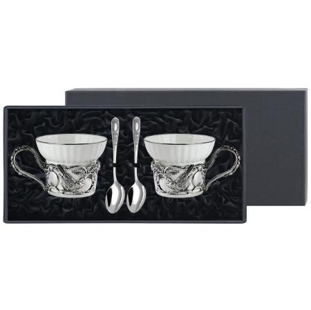 НАБОР ДЛЯ ЧАЯ "ЯБЛОЧНЫЙ СПАС" С ЧЕРНЕНИЕМ (ПАРА) – КОЛЬЧУГИНСКИЙ МЕЛЬХИОР