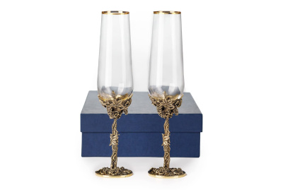 БОКАЛ ДЛЯ ШАМПАНСКОГО "ВИНОГРАДНАЯ ЛОЗА" ЛАТУННЫЙ 2 ШТ.