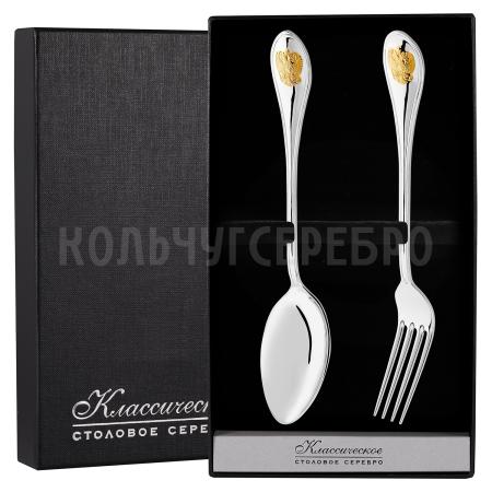 СЕРЕБРЯНЫЙ СТОЛОВЫЙ НАБОР "ОТЕЧЕСТВО" С ПОЗОЛОТОЙ (2 ПРЕДМЕТА) – КРАСНАЯ ПРЕСНЯ