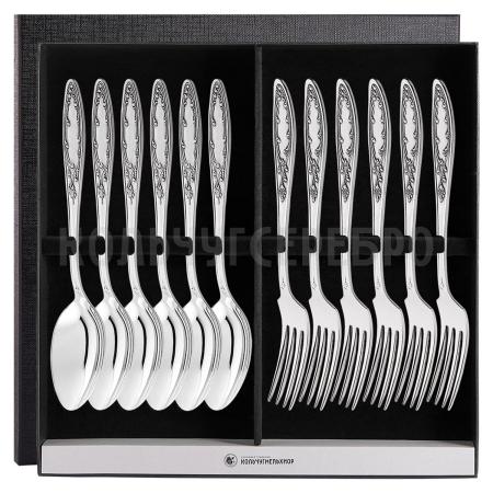 СТОЛОВЫЙ НАБОР ИЗ МЕЛЬХИОРА "ПЛАМЯ" (6 ВИЛОК, 6 ЛОЖЕК) – КОЛЬЧУГИНСКИЙ МЕЛЬХИОР