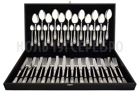 СТОЛОВЫЙ НАБОР ИЗ МЕЛЬХИОРА "№1" С ЧЕРНЕНИЕМ (48 ПРЕДМЕТОВ) - КОЛЬЧУГИНСКИЙ МЕЛЬХИОР