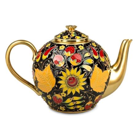 СЕРЕБРЯНЫЙ ЧАЙНИК "ХОХЛОМА" – РУССКИЕ САМОЦВЕТЫ