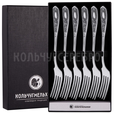 СТОЛОВЫЙ НАБОР ИЗ МЕЛЬХИОРА "№1" С ЧЕРНЕНИЕМ (6 ВИЛОК) - КОЛЬЧУГИНСКИЙ МЕЛЬХИОР