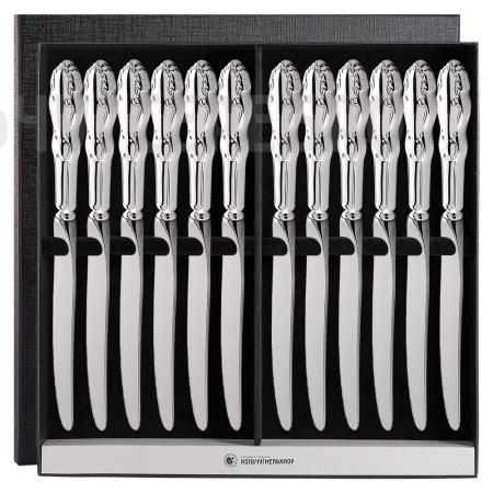 СТОЛОВЫЙ НАБОР ИЗ МЕЛЬХИОРА "ЛИРА" (12 НОЖЕЙ) – КОЛЬЧУГИНСКИЙ МЕЛЬХИОР