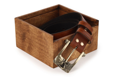 КОЖАНЫЙ РЕМЕНЬ "ЧЕРЕП 2" РЫЖИЙ