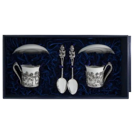 СЕРЕБРЯНАЯ КОФЕЙНАЯ ПАРА "РОЗА" С ЧЕРНЕНИЕМ №1 – АРГЕНТА