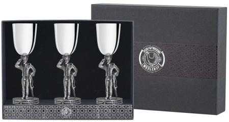 НАБОР РЮМОК "ЧЕСТЬ ИМЕЮ" ПОСЕРЕБРЕННЫЙ С ЧЕРНЕНИЕМ (3 ШТУКИ) – КОЛЬЧУГИНСКИЙ МЕЛЬХИОР