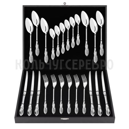 СЕРЕБРЯНЫЙ СТОЛОВЫЙ НАБОР "КУПЕЧЕСКИЙ" С ЧЕРНЕНИЕМ (24 ПРЕДМЕТА) - СЕВЕРНАЯ ЧЕРНЬ