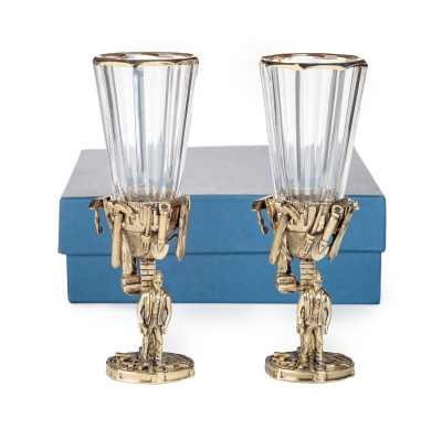 ЛАФИТНИК ДЛЯ ВОДКИ "СТРОИТЕЛИ" ЛАТУННЫЙ 2 ШТ