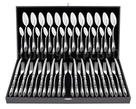 Серебряные столовые приборы купить в Москве СЕРЕБРЯНЫЙ СТОЛОВЫЙ НАБОР "ДВОРЦОВЫЙ" М-17 С ЧЕРНЕНИЕМ (48 ПРЕДМЕТОВ) – ПАВЛОВСКИЙ ЗАВОД