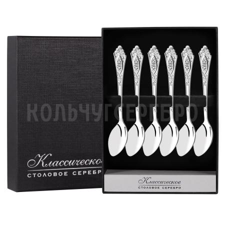 СЕРЕБРЯНЫЙ КОФЕЙНЫЙ НАБОР "РЕЛЬЕФНЫЙ" С ЧЕРНЕНИЕМ (6 КОФЕЙНЫХ ЛОЖЕК)  - СЕВЕРНАЯ ЧЕРНЬ