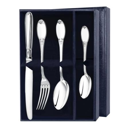 СЕРЕБРЯНЫЙ СТОЛОВЫЙ НАБОР "ГЛАДКИЙ" (4 ПРЕДМЕТА) – АРГЕНТА