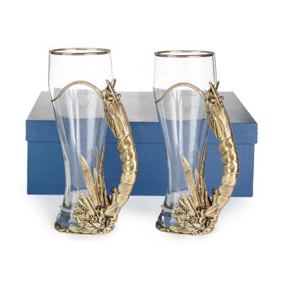ПИВНОЙ БОКАЛ "КРЕВЕТКА" ЛАТУННЫЙ 2 ШТ