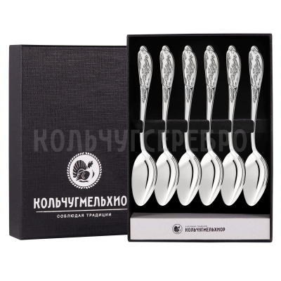 ЧАЙНЫЙ НАБОР ИЗ МЕЛЬХИОРА "ВЕСНА" С ЧЕРНЕНИЕМ (6 ЧАЙНЫХ ЛОЖЕК) – МСТЕРСКИЙ ЮВЕЛИР