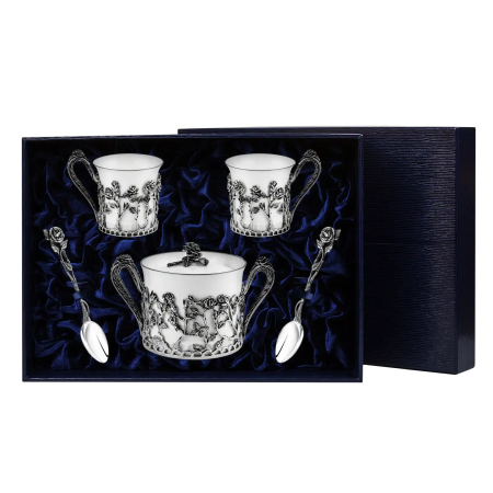 КОФЕЙНАЯ ПАРА И САХАРНИЦА "РОЗАЛИЯ" – АРГЕНТА