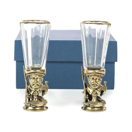 ЛАФИТНИК ДЛЯ ВОДКИ "С ОХОТЫ НА РЫБАЛКУ" ЛАТУННЫЙ 2 ШТ