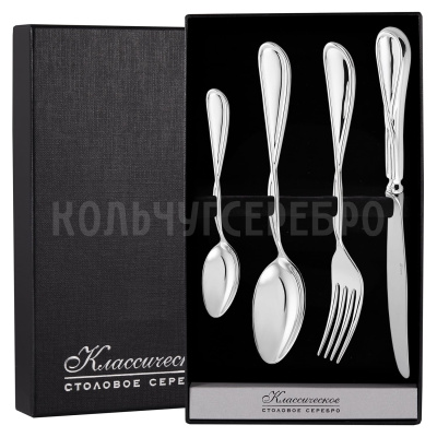 СЕРЕБРЯНЫЙ СТОЛОВЫЙ НАБОР "БЕСКОНЕЧНОСТЬ" №26 (4 ПРЕДМЕТА) - МСТЕРСКИЙ ЮВЕЛИР