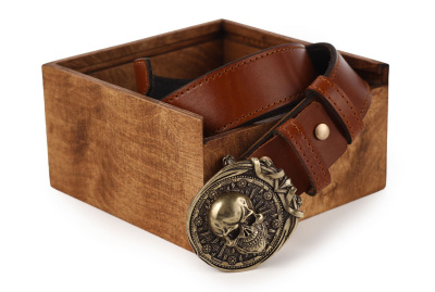 КОЖАНЫЙ РЕМЕНЬ "ЧЕРЕП" РЫЖИЙ