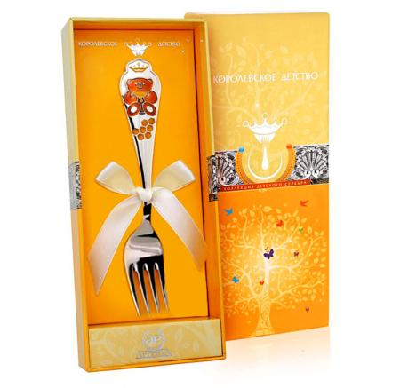 СЕРЕБРЯНАЯ ДЕТСКАЯ ВИЛКА "МИШКА" КД С ПОЗОЛОТОЙ И ЭМАЛЬЮ – АРГЕНТА