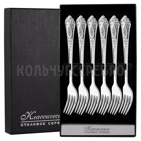 СЕРЕБРЯНЫЙ ДЕСЕРТНЫЙ НАБОР "РЕЛЬЕФНЫЙ" С ЧЕРНЕНИЕМ (6 ДЕСЕРТНЫХ ВИЛОК)  - СЕВЕРНАЯ ЧЕРНЬ