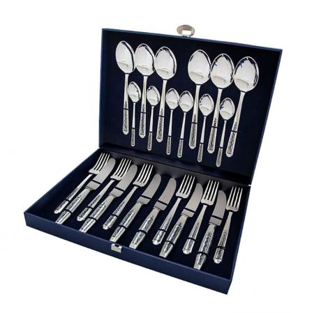 СЕРЕБРЯНЫЙ СТОЛОВЫЙ НАБОР "АЛЕКСАНДРИЯ" С ЧЕРНЕНИЕМ (24 ПРЕДМЕТА)  - СЕВЕРНАЯ ЧЕРНЬ