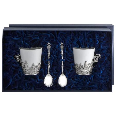 СЕРЕБРЯНАЯ ЧАЙНАЯ ПАРА "ТЕТЕРЕВ" С ЧЕРНЕНИЕМ – АРГЕНТА