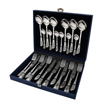 СЕРЕБРЯНЫЙ СТОЛОВЫЙ НАБОР "ПОДСНЕЖНИК" С ЧЕРНЕНИЕМ (24 ПРЕДМЕТА)  - СЕВЕРНАЯ ЧЕРНЬ