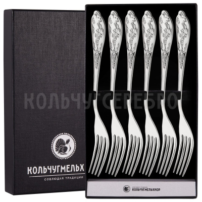 СТОЛОВЫЙ НАБОР ИЗ МЕЛЬХИОРА "ВЕСНА" С ЧЕРНЕНИЕМ (6 ВИЛОК) – МСТЕРСКИЙ ЮВЕЛИР