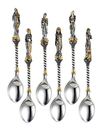СЕРЕБРЯНЫЙ НАБОР ЛОЖЕК "РУССКИЕ КРАСАВИЦЫ" (6 ШТУК) – АЛЬТМАСТЕР