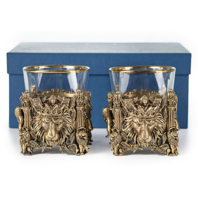 СТАКАН ДЛЯ ВИСКИ "ЛЕВ VIP" ЛАТУННЫЙ 2 ШТ