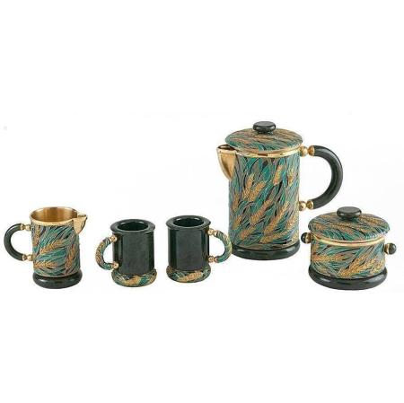 СЕРЕБРЯНЫЙ КОФЕЙНЫЙ НАБОР "КОЛОСЬЯ"  – РУССКИЕ САМОЦВЕТЫ