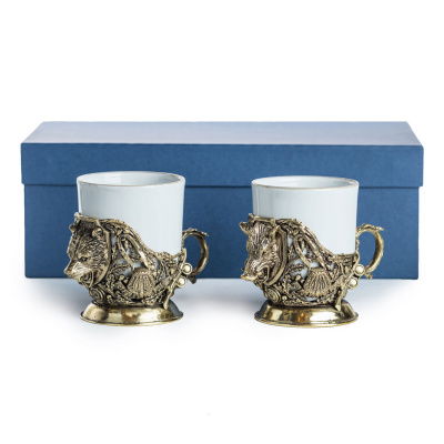 ЛАТУННАЯ КОФЕЙНАЯ ЧАШКА "КАБАН, МЕДВЕДЬ" ТРОФЕЙНЫЙ 2 ШТ