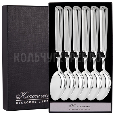 СЕРЕБРЯНЫЙ СТОЛОВЫЙ НАБОР "АРИСТОКРАТ" (6 ЛОЖЕК) - МСТЕРСКИЙ ЮВЕЛИР