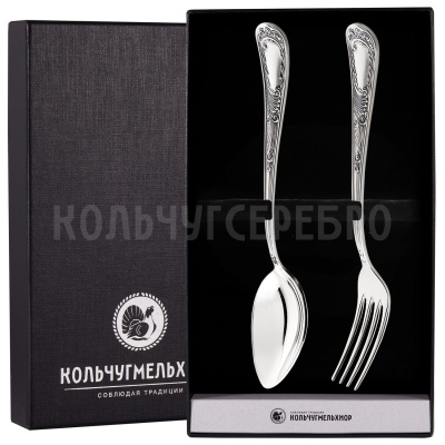 СТОЛОВЫЙ НАБОР ИЗ МЕЛЬХИОРА "ГЛОРИЯ" С ЧЕРНЕНИЕМ (2 ПРЕДМЕТА) – МСТЕРСКИЙ ЮВЕЛИР