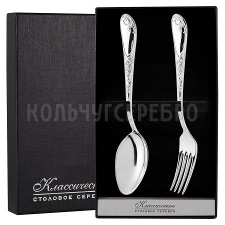 СЕРЕБРЯНЫЙ СТОЛОВЫЙ НАБОР "ИРИСЫ" М-22 (2 ПРЕДМЕТА) – ПАВЛОВСКИЙ ЗАВОД