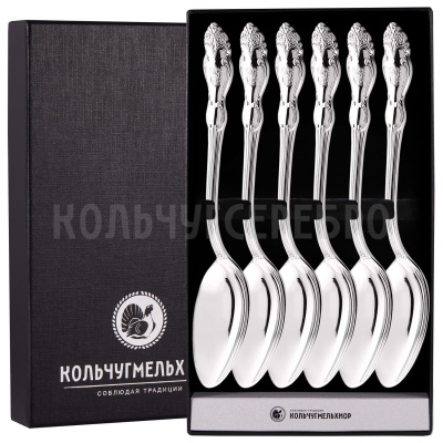 СТОЛОВЫЙ НАБОР ИЗ МЕЛЬХИОРА "ГЕРБ" (6 ЛОЖЕК) – КОЛЬЧУГИНСКИЙ МЕЛЬХИОР