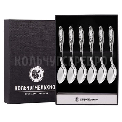 КОФЕЙНЫЙ НАБОР ИЗ МЕЛЬХИОРА "ПЛАМЯ" (6 КОФЕЙНЫХ ЛОЖЕК) – КОЛЬЧУГИНСКИЙ МЕЛЬХИОР