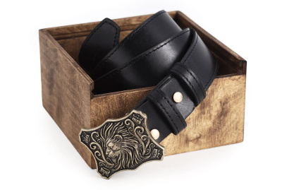 КОЖАНЫЙ РЕМЕНЬ "ЛЕВ" ЧЕРНЫЙ