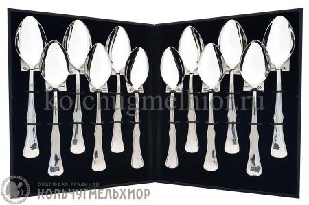 СЕРЕБРЯНЫЙ СТОЛОВЫЙ НАБОР "ОКЕАН" №14 (12 ЛОЖЕК) - МСТЕРСКИЙ ЮВЕЛИР