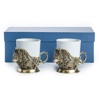 ЛАТУННАЯ КОФЕЙНАЯ ЧАШКА "МЕДВЕДЬ" ТРОФЕЙНЫЙ 2 ШТ