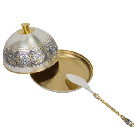 СЕРЕБРЯНАЯ МАСЛЁНКА "ТРАДИЦИЯ" С НОЖОМ ДЛЯ МАСЛА – СЕВЕРНАЯ ЧЕРНЬ