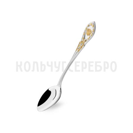 СЕРЕБРЯНАЯ ЧАЙНАЯ ЛОЖКА "ГОСУДАРСТВЕННЫЙ" С ПОЗОЛОТОЙ - РУССКИЕ САМОЦВЕТЫ