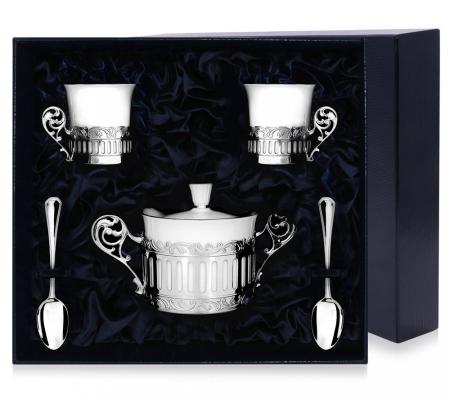 СЕРЕБРЯНАЯ КОФЕЙНАЯ ПАРА И САХАРНИЦА "БОГЕМА" – АРГЕНТА